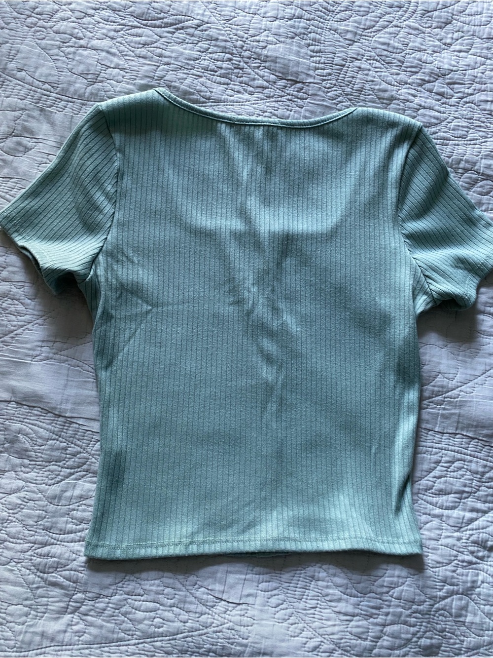 Mi Ami Ribbed Square-Neck Button-Front Top in Mint - Picture 5 of 7